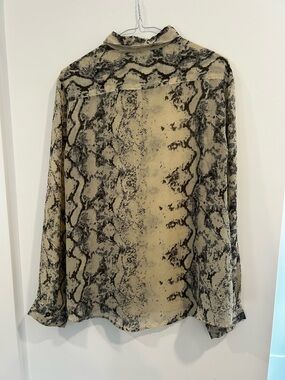 DKR & Co. Studio Sheer Snakeskin Pattern Button Down Shirt Long Sleeve Blouse